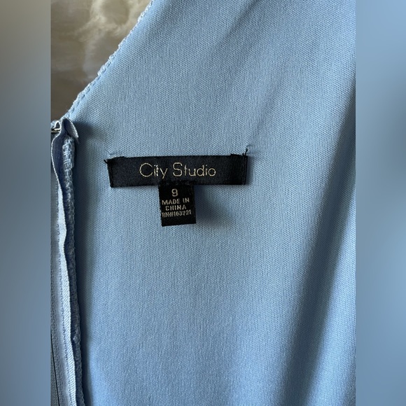 City Studio juniors powder blue scalloped V-neck glitter lace dress. - Picture 11 of 15